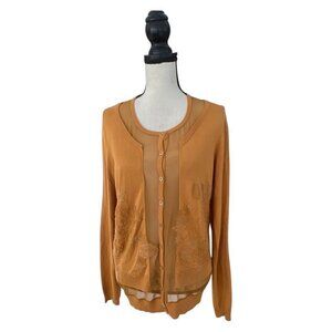 Christian Lacroix mustard beaded retro silk cardigan size XL